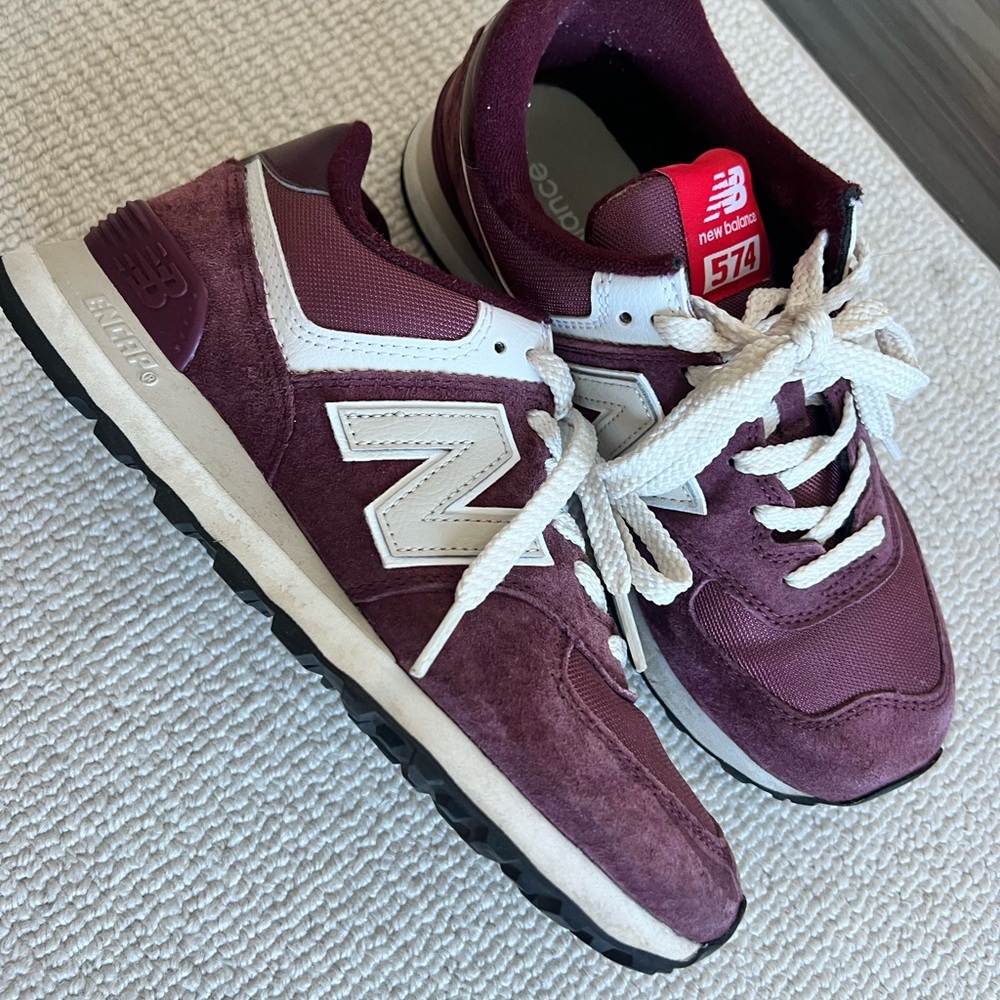 New Balance 574 Maroon and White Sneakers